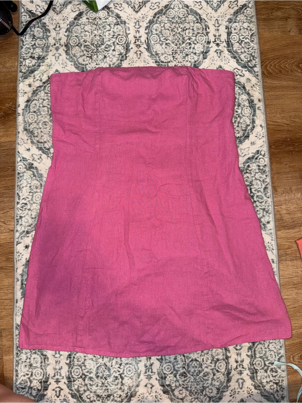 Strapless Pink Linen-Blend Dress